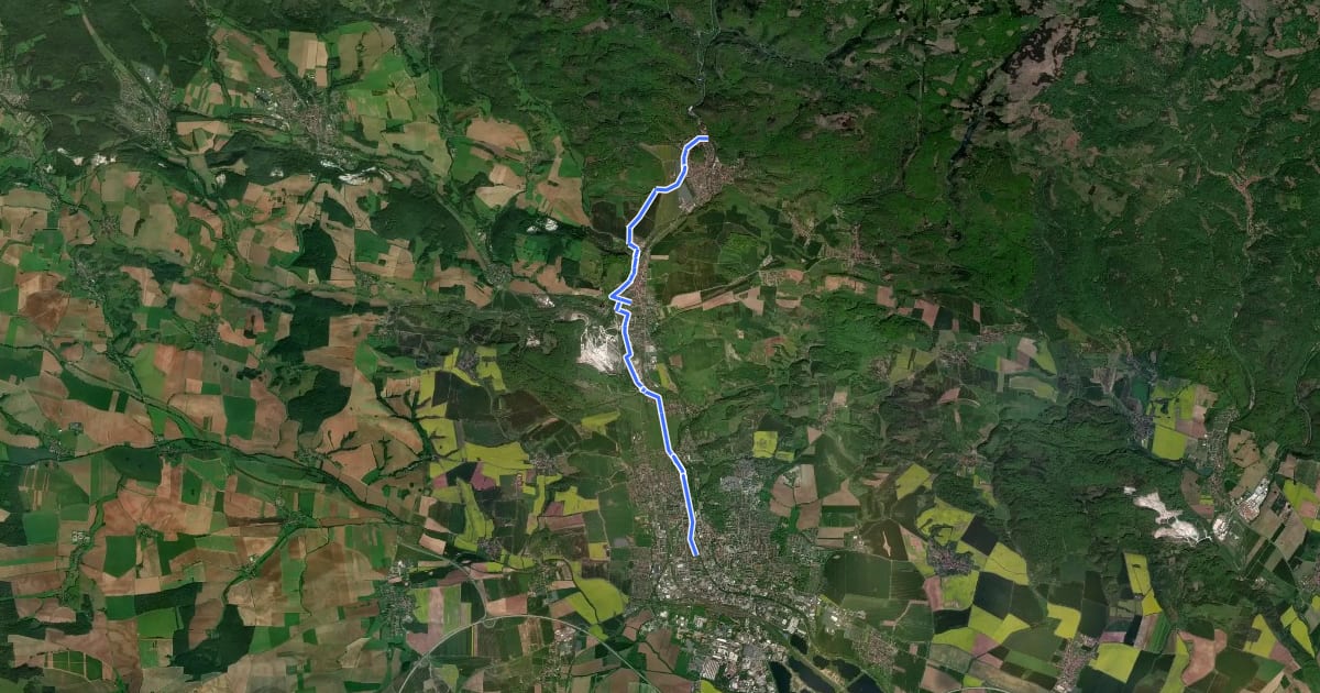 Маршрут NDH 6 (Ilfeld - Nordhausen) на спутниковом снимке