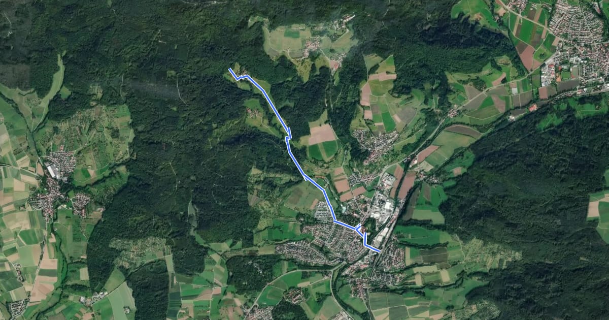 Маршрут Nebenlinie des SAV (blaues Kreuz) на спутниковом снимке