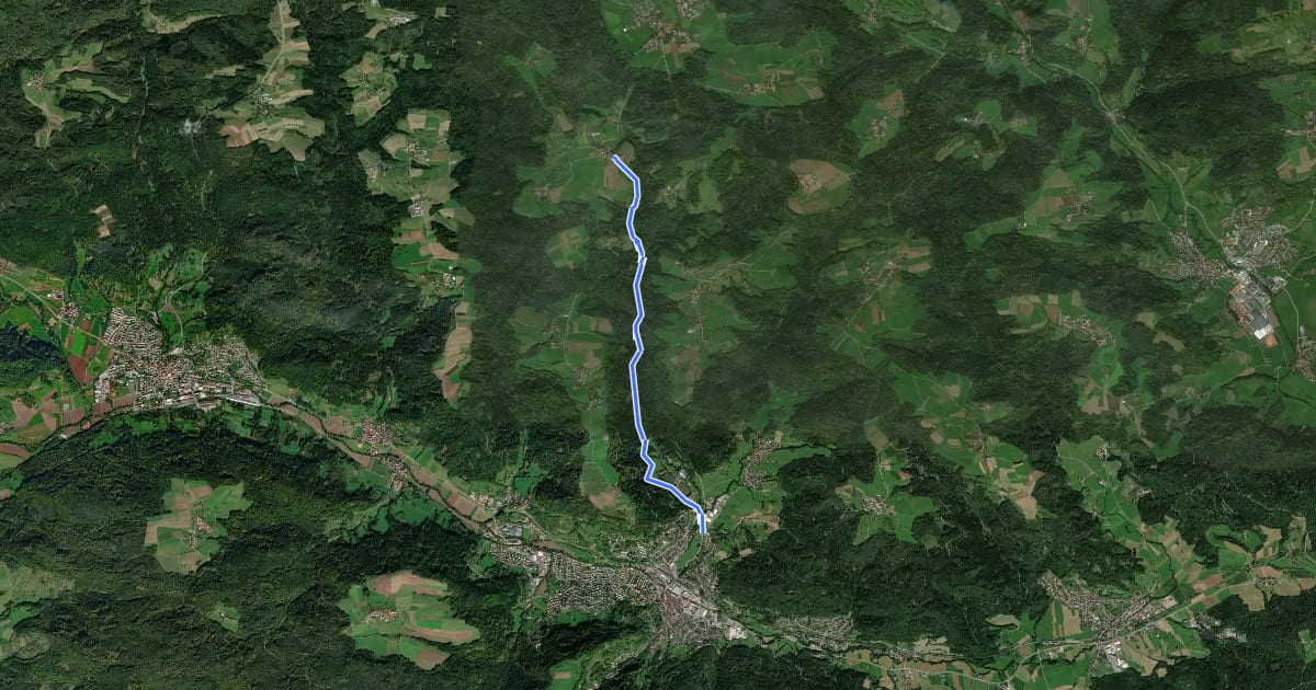 Маршрут Nebenlinie des SAV (blaues Kreuz) на спутниковом снимке