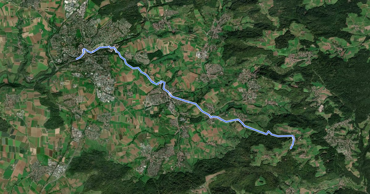 Маршрут Nebenlinie des SAV (rotes Kreuz) на спутниковом снимке