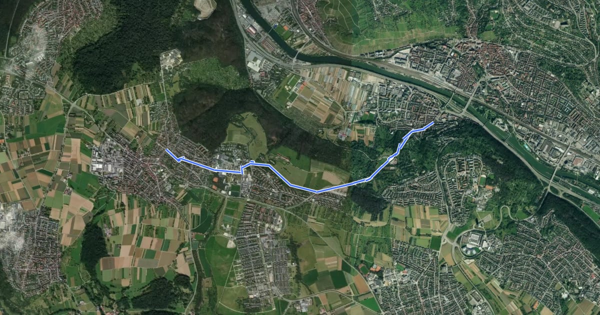 Маршрут Nebenlinie Ruit - Esslingen Pliensauvorstadt на спутниковом снимке