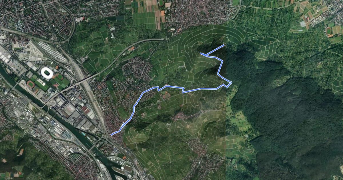 Маршрут Nebenlinie Untertürkheim Bahnhof - Kappelberg на спутниковом снимке