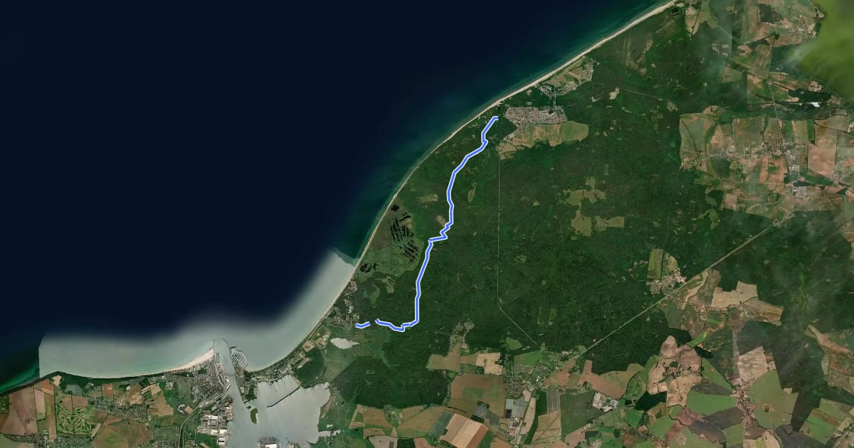 Маршрут Nebenwanderwege (gelb) Rostocker Heide на спутниковом снимке