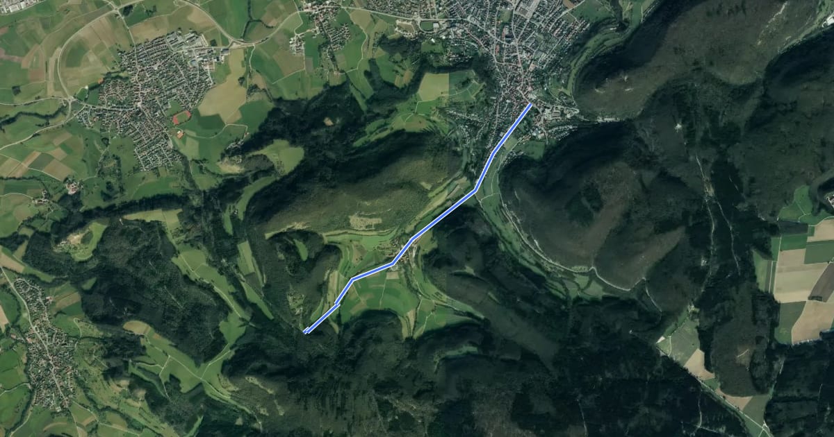 Маршрут Nebenweg des SAV (rote Gabel) на спутниковом снимке