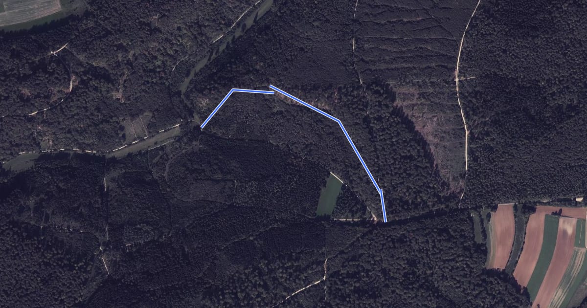 Маршрут Nebenweg des Schwäbischen Albvereins (blaue Gabel) на спутниковом снимке