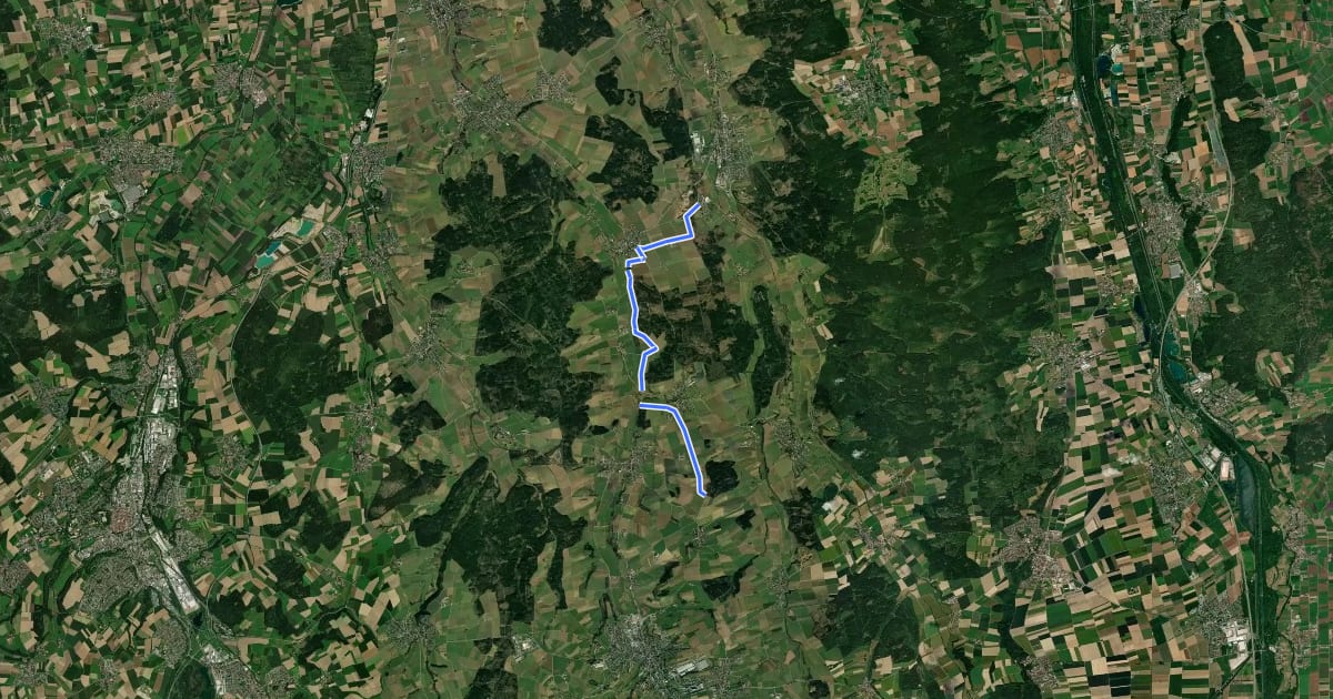Маршрут Nebenweg des Schwäbischen Albvereins (blaues Kreuz) на спутниковом снимке