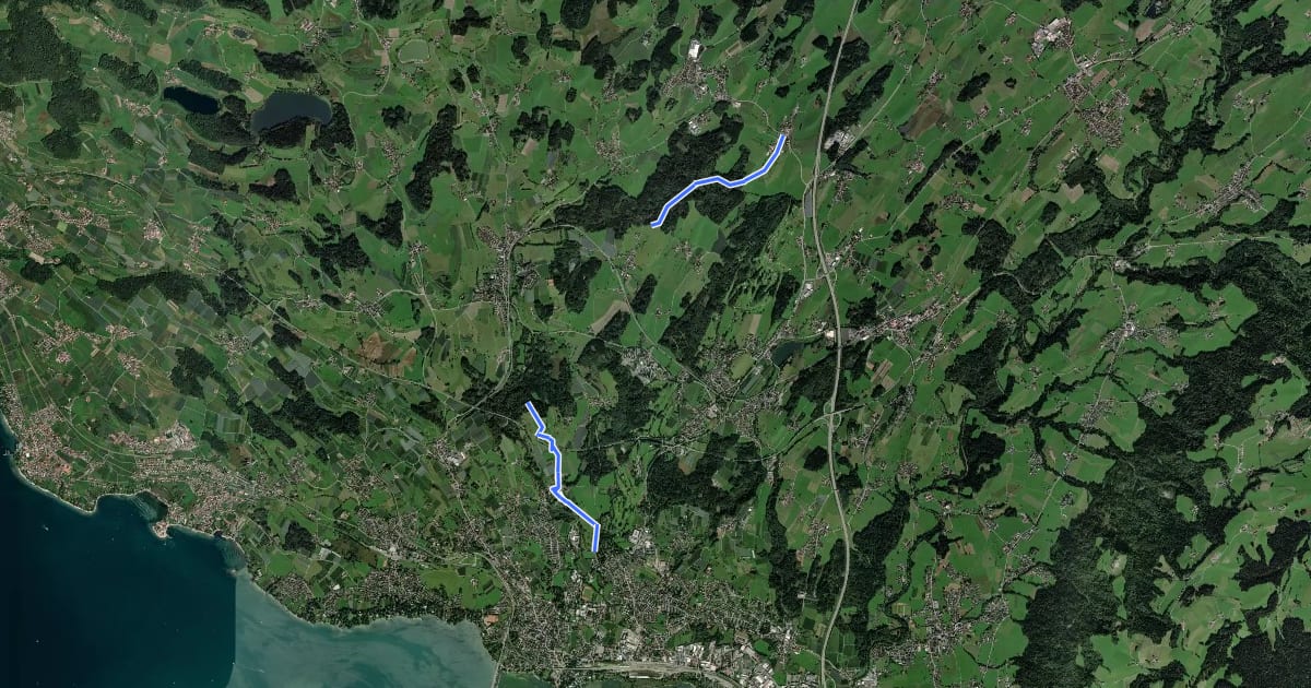 Маршрут Nebenweg des Schwäbischen Albvereins (blaues Kreuz) на спутниковом снимке