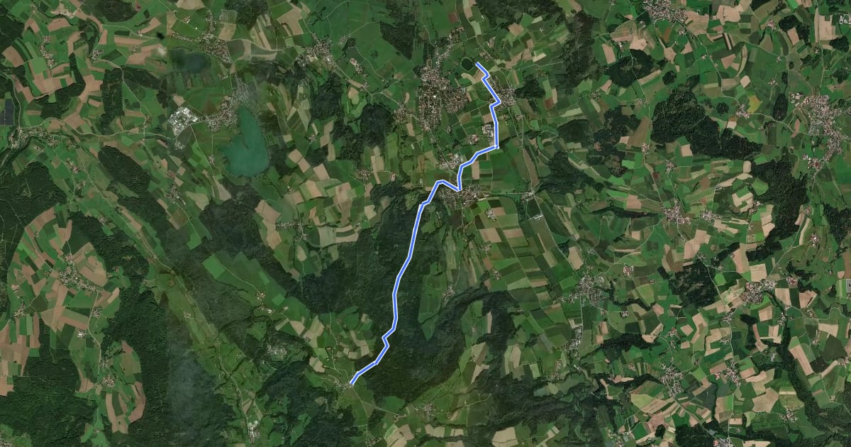 Маршрут Nebenweg des Schwäbischen Albvereins (blaues Kreuz) на спутниковом снимке