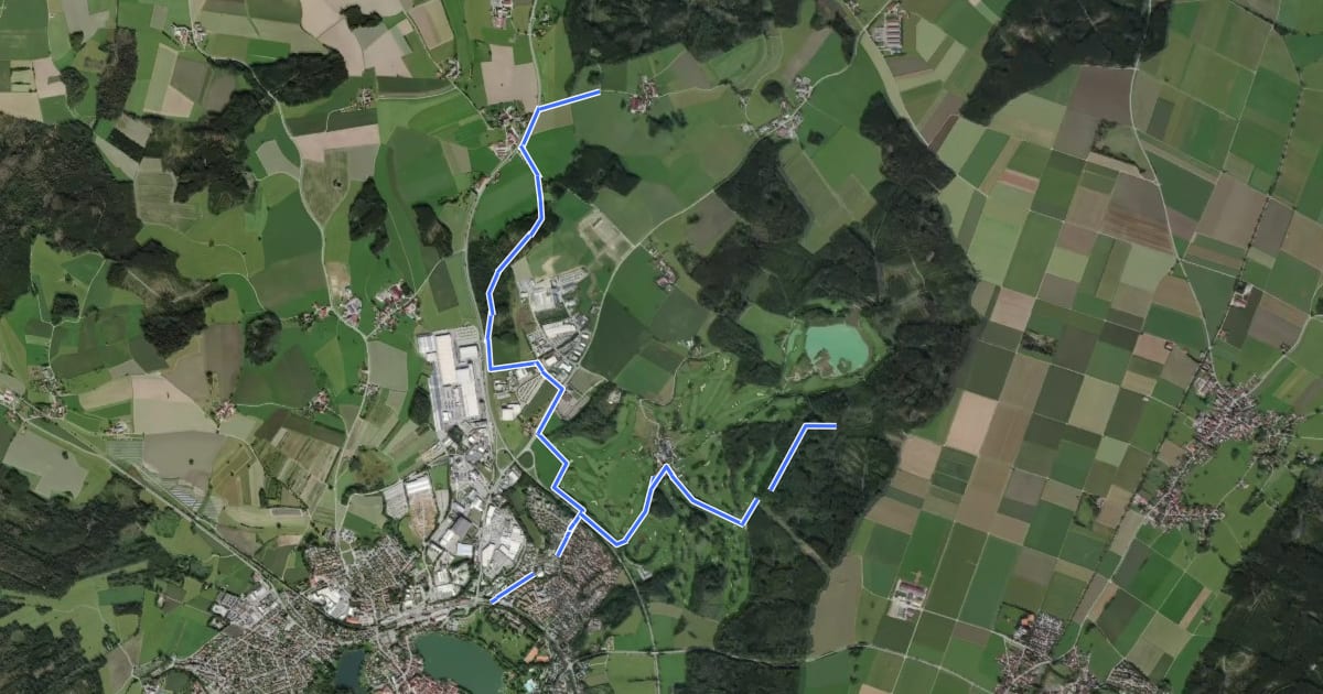 Маршрут Nebenweg des Schwäbischen Albvereins (blaues Kreuz) на спутниковом снимке