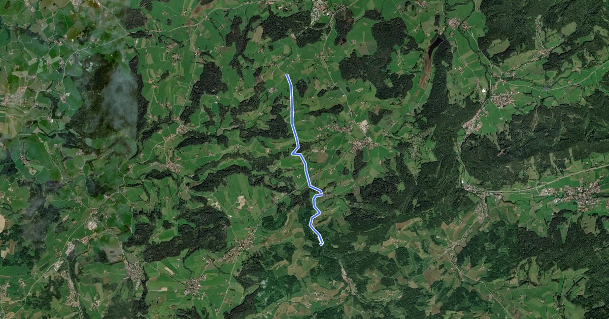 Маршрут Nebenweg des Schwäbischen Albvereins (blaues Kreuz) на спутниковом снимке