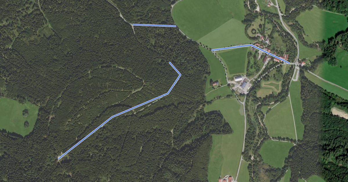 Маршрут Nebenweg des Schwäbischen Albvereins (rotes Kreuz) на спутниковом снимке