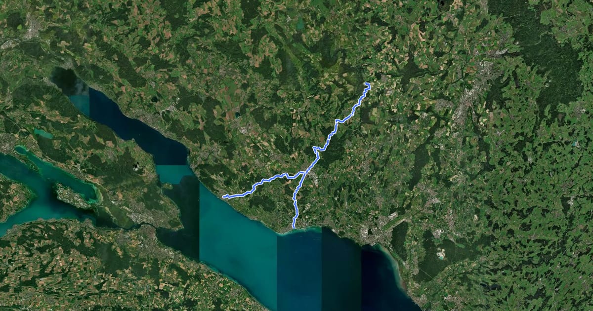 Маршрут Nebenweg Schwäbischer Albverein (blauer Balken) на спутниковом снимке
