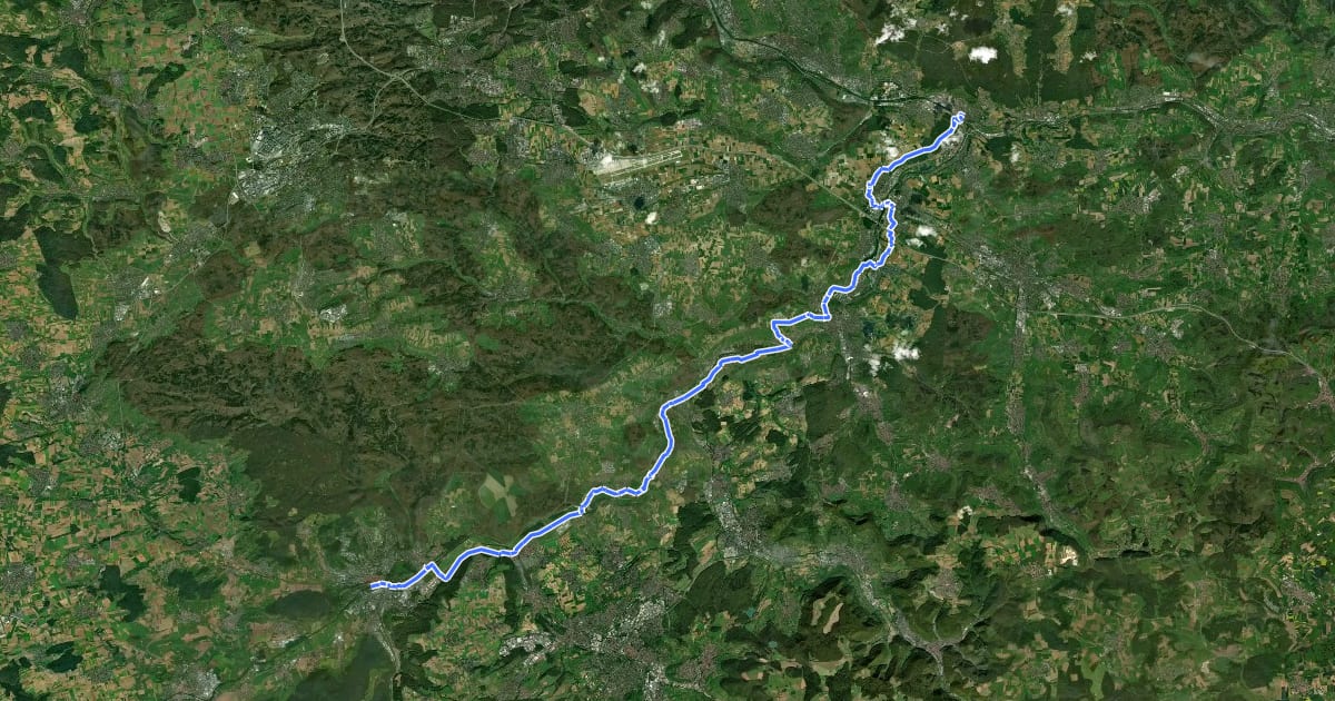 Маршрут Neckarweg Abschnitt 3: Tübingen - Plochingen на спутниковом снимке