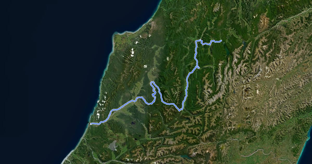 Маршрут Nelson Lakes Greymouth Tour Aotearoa на спутниковом снимке