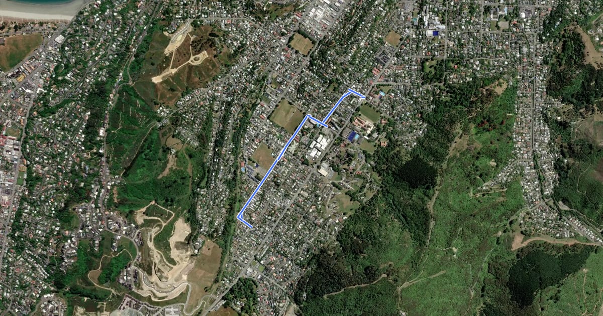 Маршрут Nelson South Greenway на спутниковом снимке
