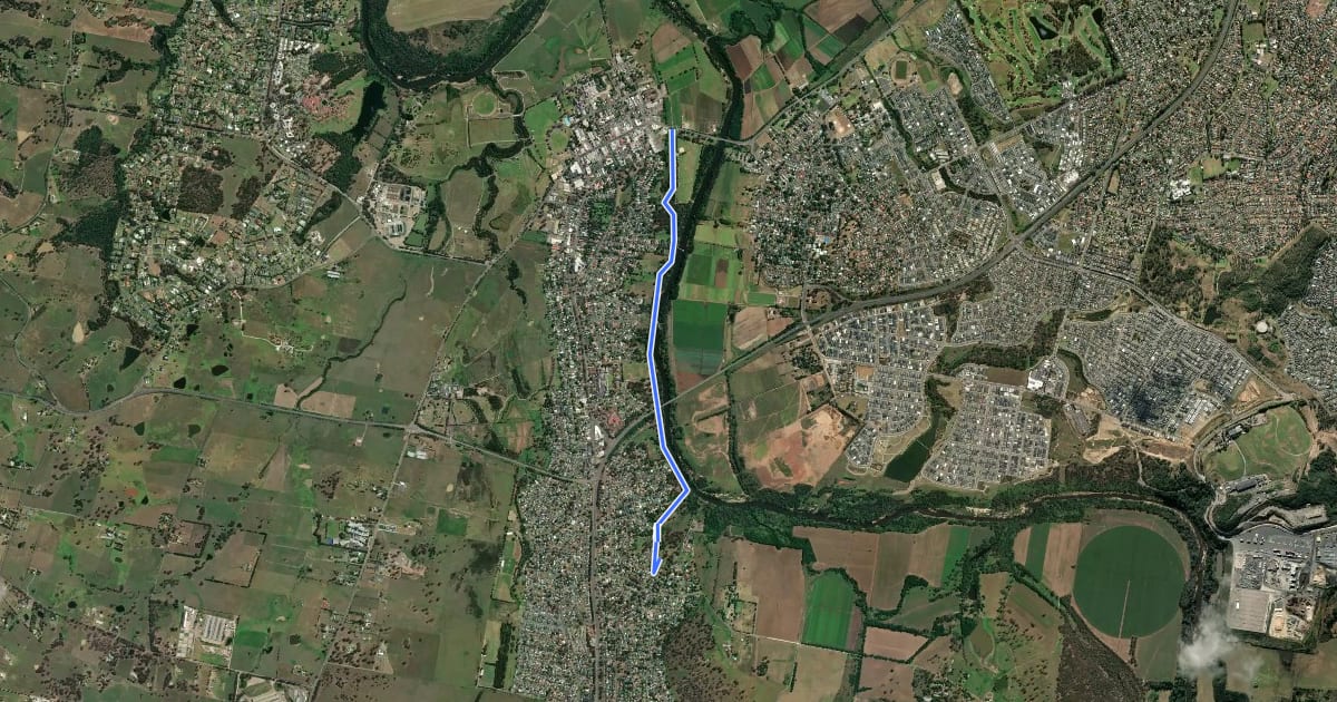 Маршрут Nepean River Cycleway на спутниковом снимке