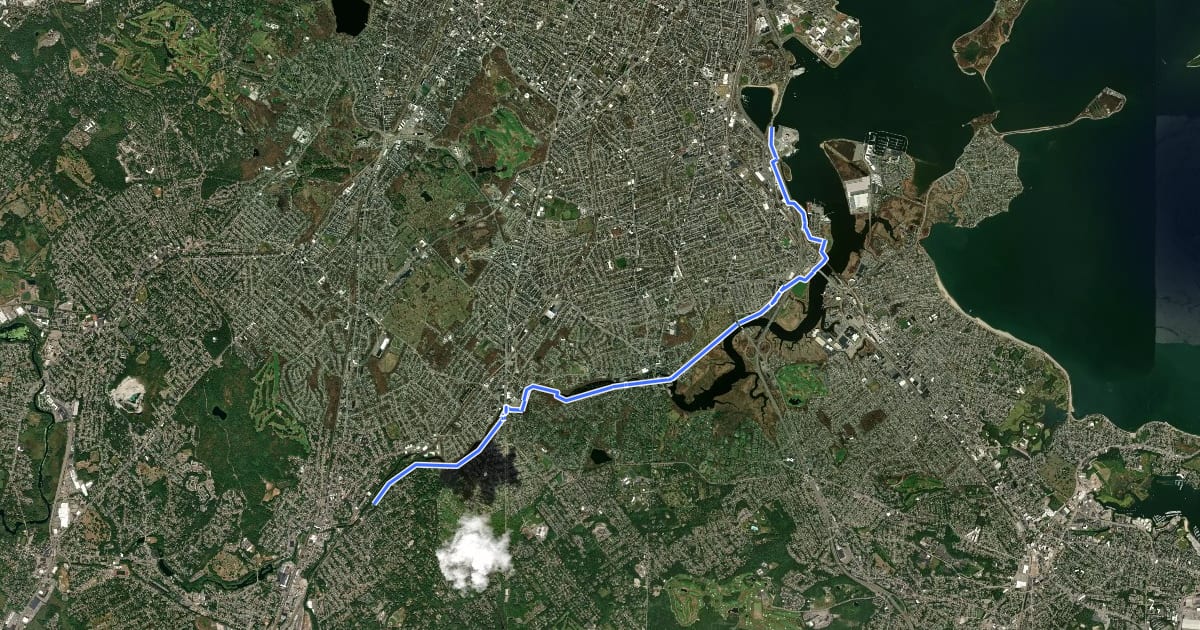 Маршрут Neponset River Greenway на спутниковом снимке