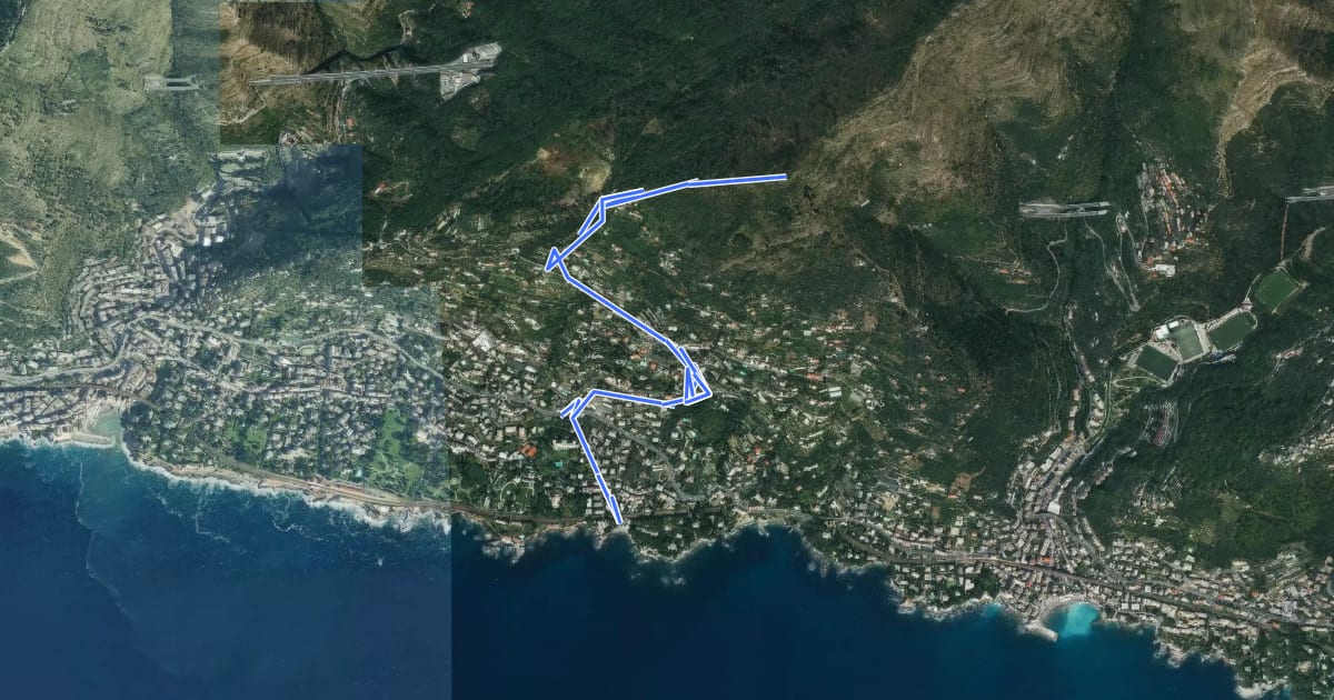 Маршрут Nervi - Monte Giugo на спутниковом снимке