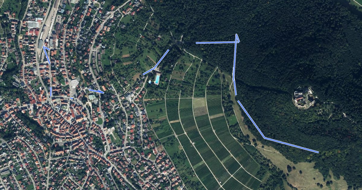 Маршрут Neuffen Bhf - Burg Hohenneuffen на спутниковом снимке