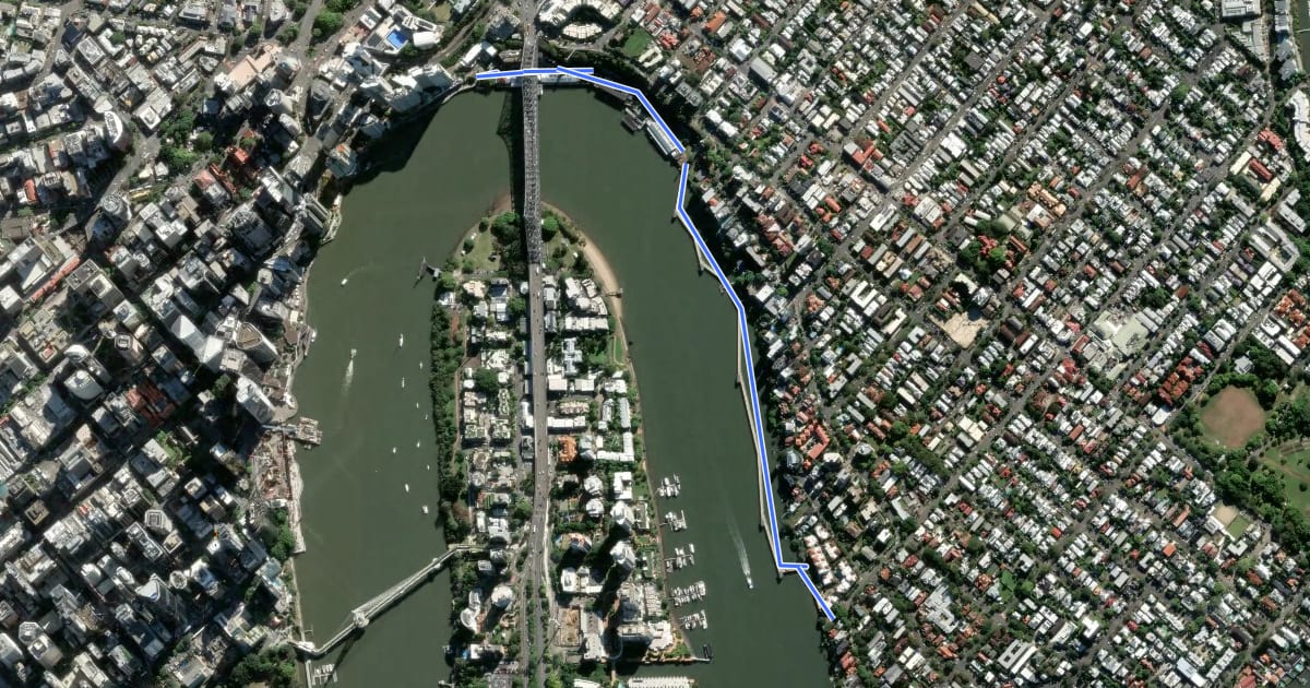 Маршрут New Farm Riverwalk на спутниковом снимке