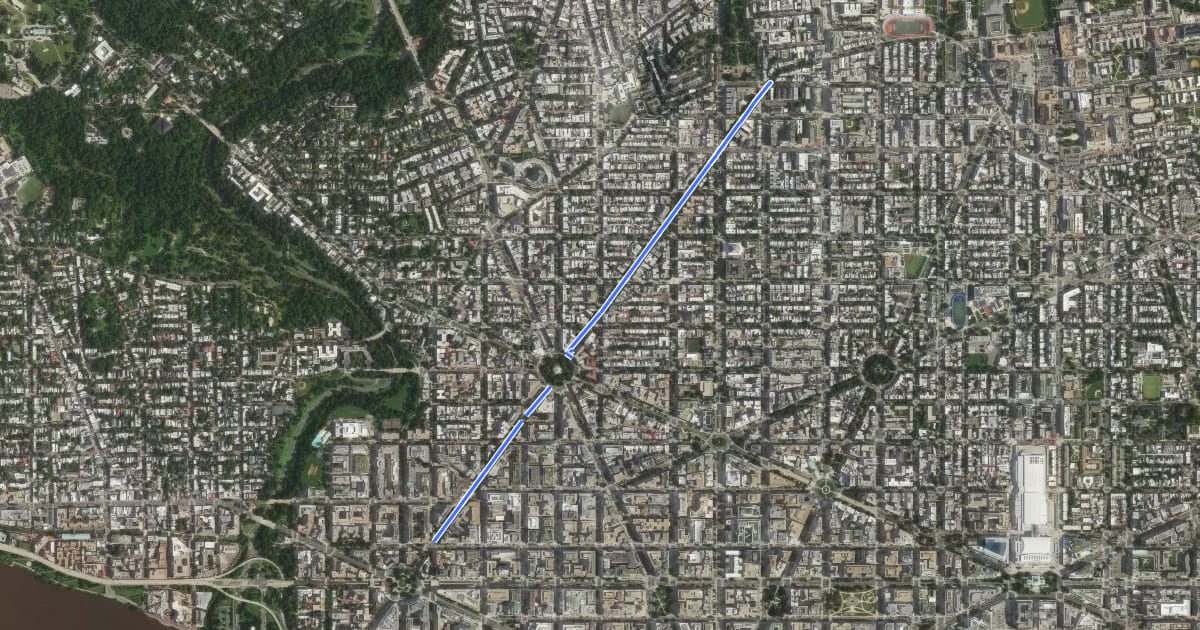 Маршрут New Hampshire Avenue Northwest на спутниковом снимке