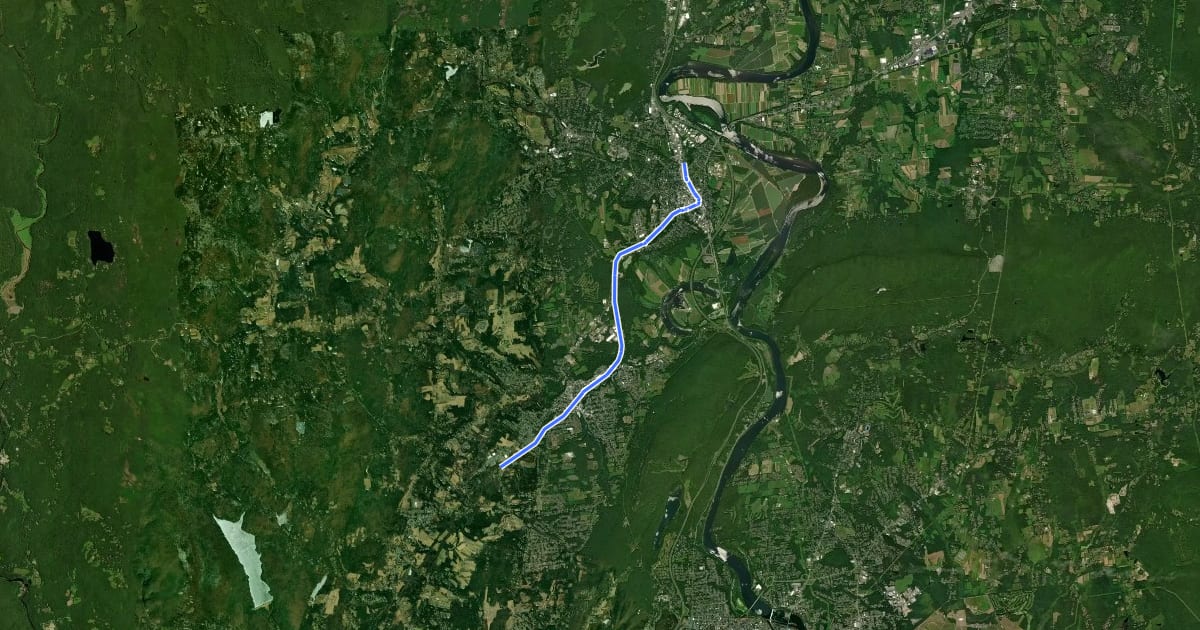 Маршрут New Haven & Northampton Canal Greenway на спутниковом снимке