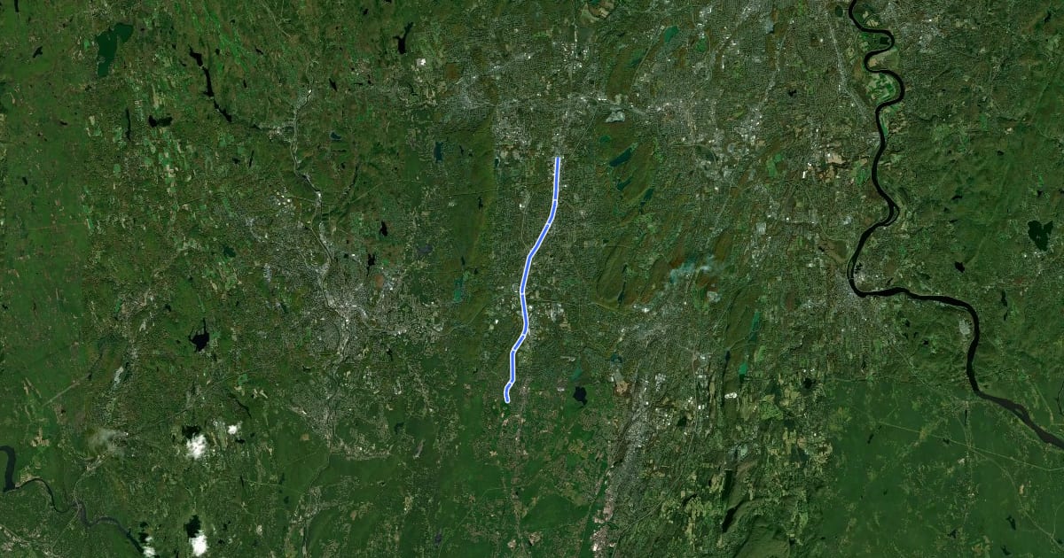 Маршрут New Haven & Northampton Canal Greenway на спутниковом снимке