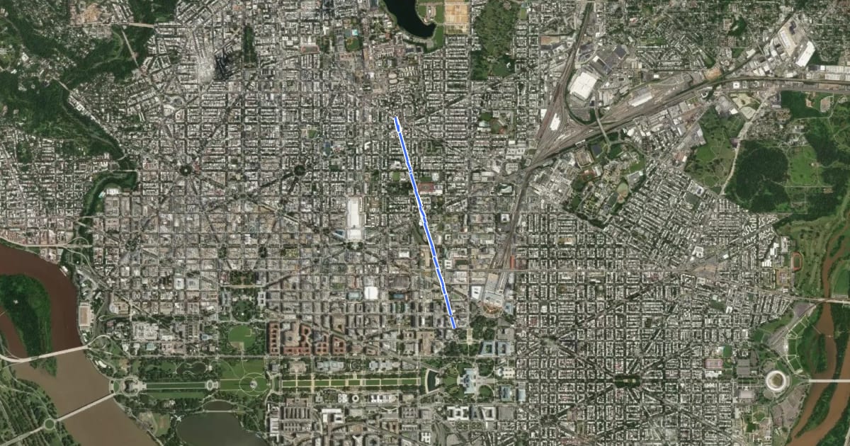 Маршрут New Jersey Avenue Northwest на спутниковом снимке