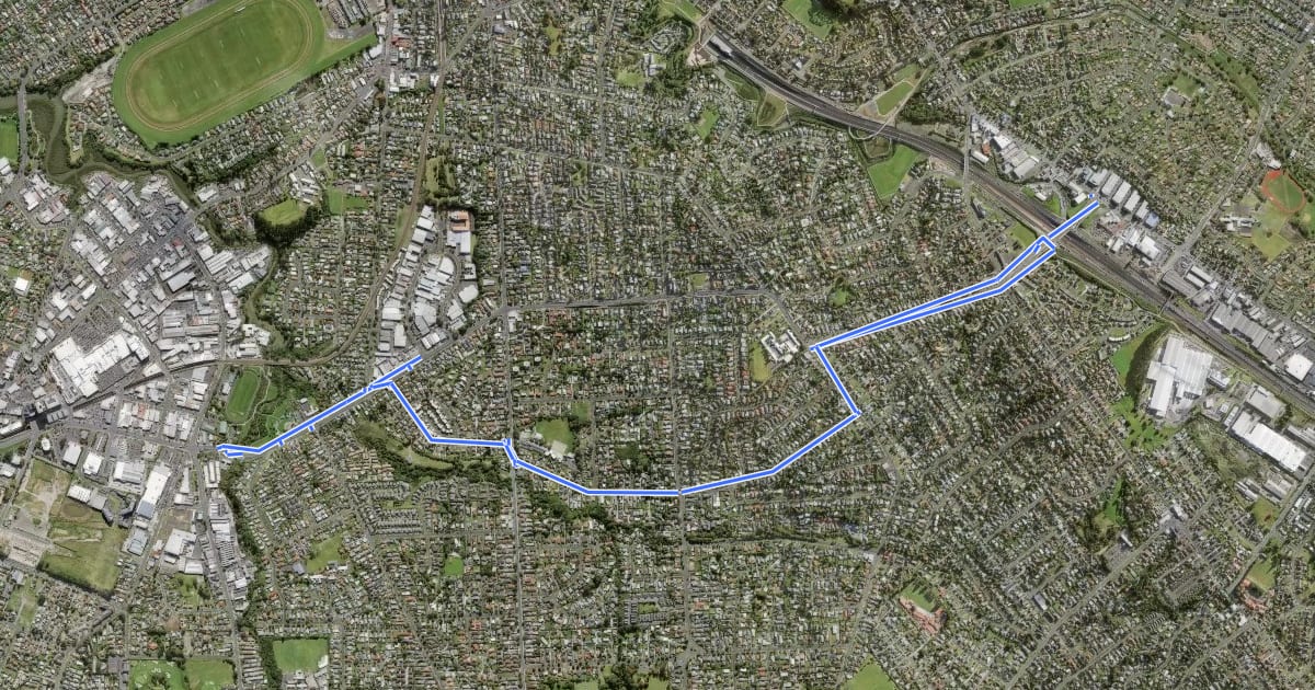 Маршрут New Lynn - Sandringham Cycleway на спутниковом снимке