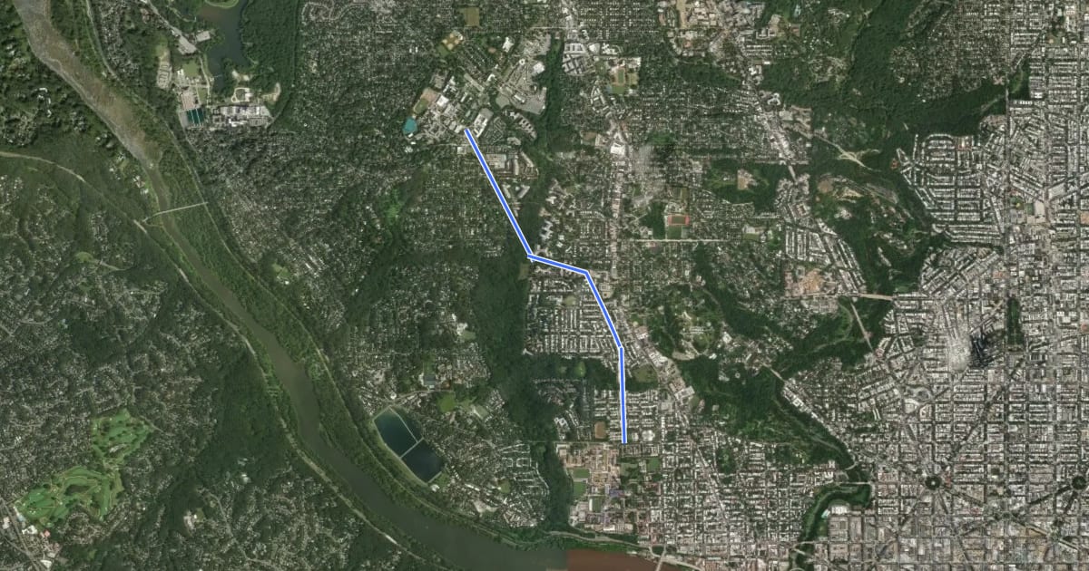 Маршрут New Mexico Avenue Northwest на спутниковом снимке