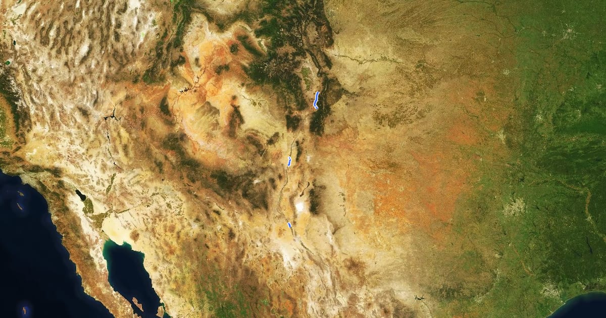 Маршрут New Mexico State Bike Route 1 на спутниковом снимке