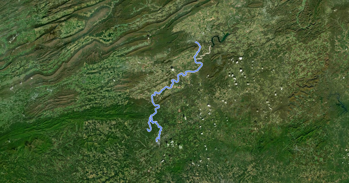Маршрут New River Trail на спутниковом снимке