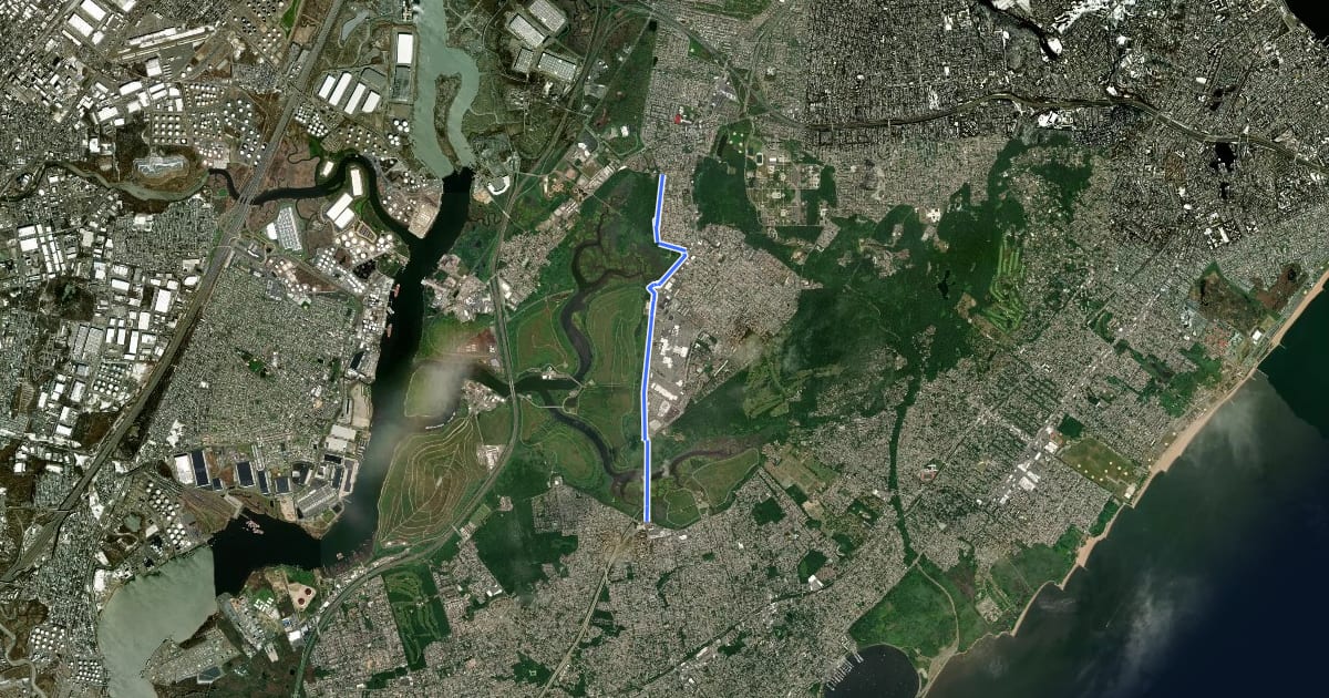 Маршрут New Springville Greenway на спутниковом снимке