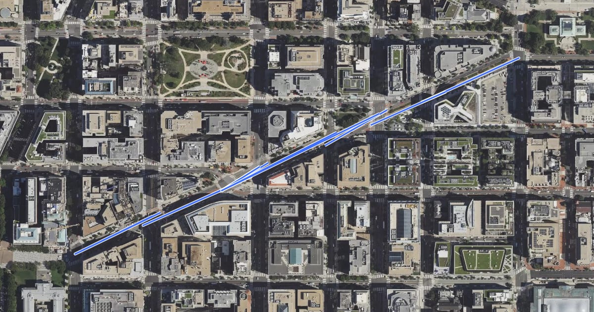 Маршрут New York Avenue Northwest на спутниковом снимке