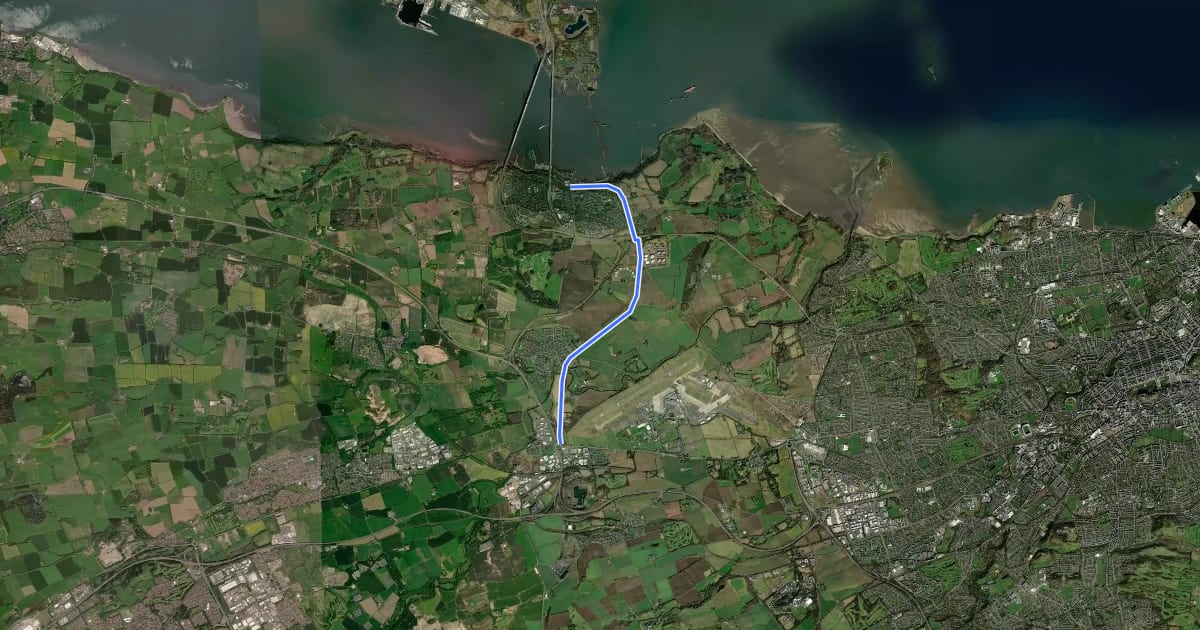 Маршрут Newbridge to South Queensferry на спутниковом снимке