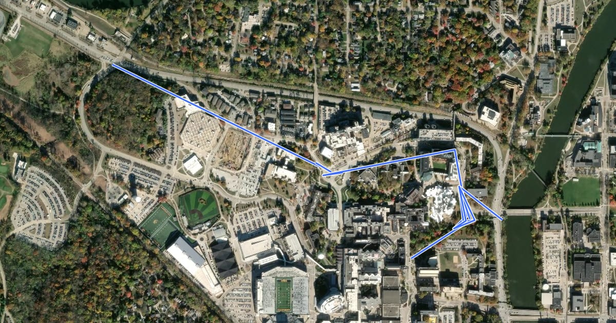Маршрут Newton Road Sidepath на спутниковом снимке
