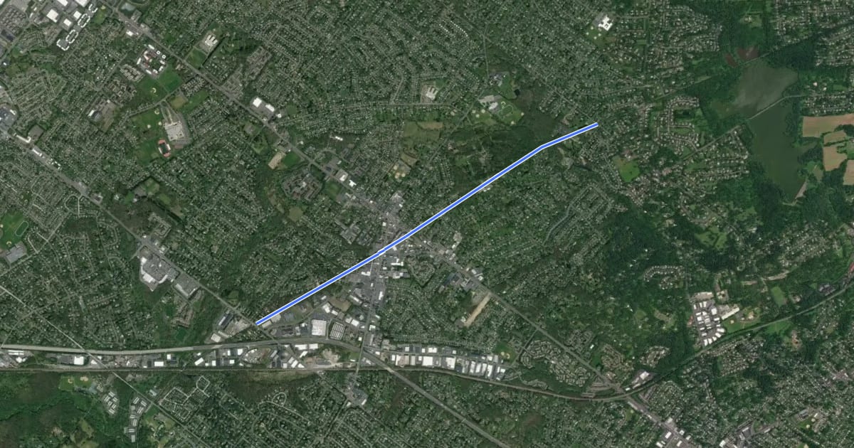 Маршрут Newtown Rail Trail на спутниковом снимке