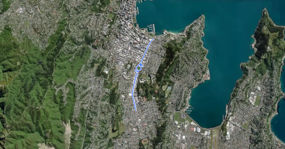 Маршрут Newtown to City Cycleway на спутниковом снимке