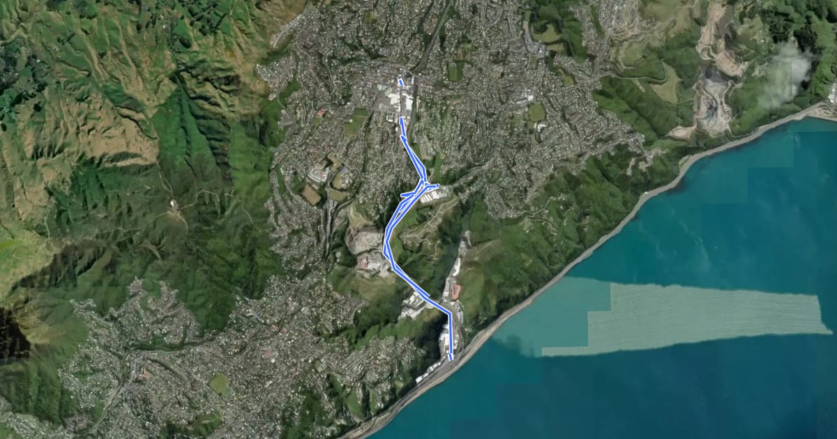Маршрут Ngauranga Gorge Shared Path на спутниковом снимке