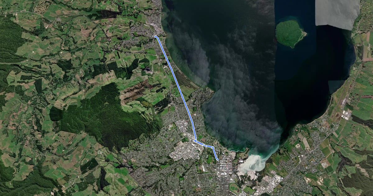 Маршрут Ngongotaha - Rotorua Cycleway на спутниковом снимке