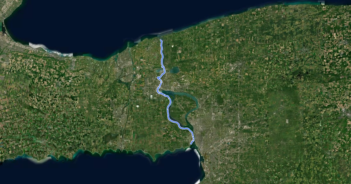 Маршрут Niagara River Recreation Trail на спутниковом снимке