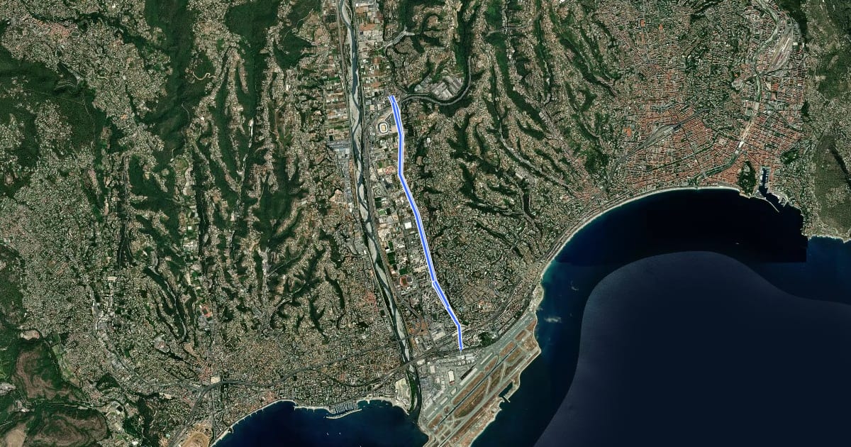 Маршрут Nice-Aéroport à Saint-Isidore на спутниковом снимке
