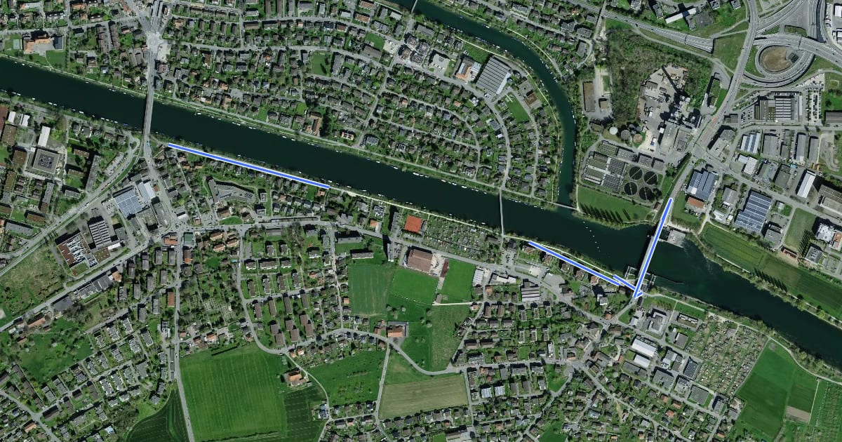 Маршрут Nidau-Büren Kanal - Stauwehr на спутниковом снимке