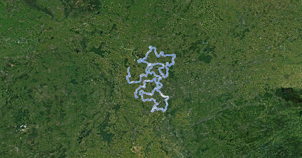 Маршрут NiederRheinroute (Ost) на спутниковом снимке