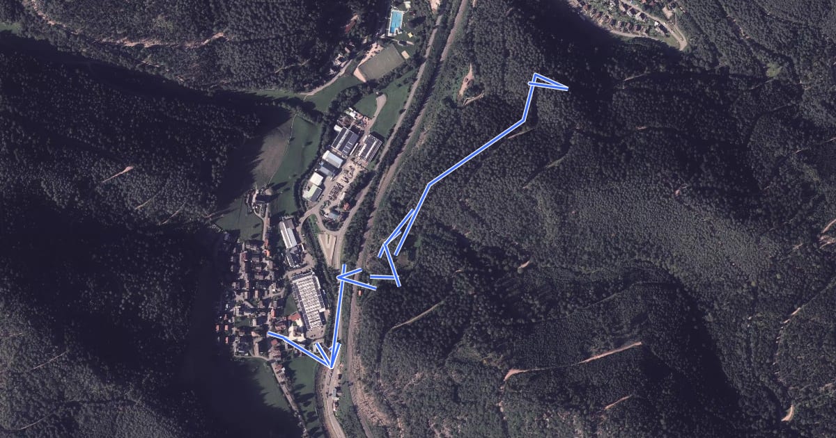 Маршрут Niederwasser Dorf - Kreuzweg Kanzelweg на спутниковом снимке
