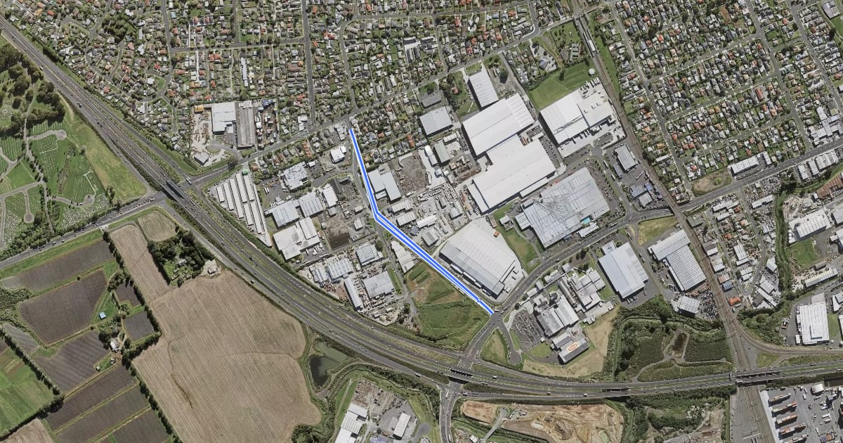 Маршрут Noel Burnside Cycleway на спутниковом снимке