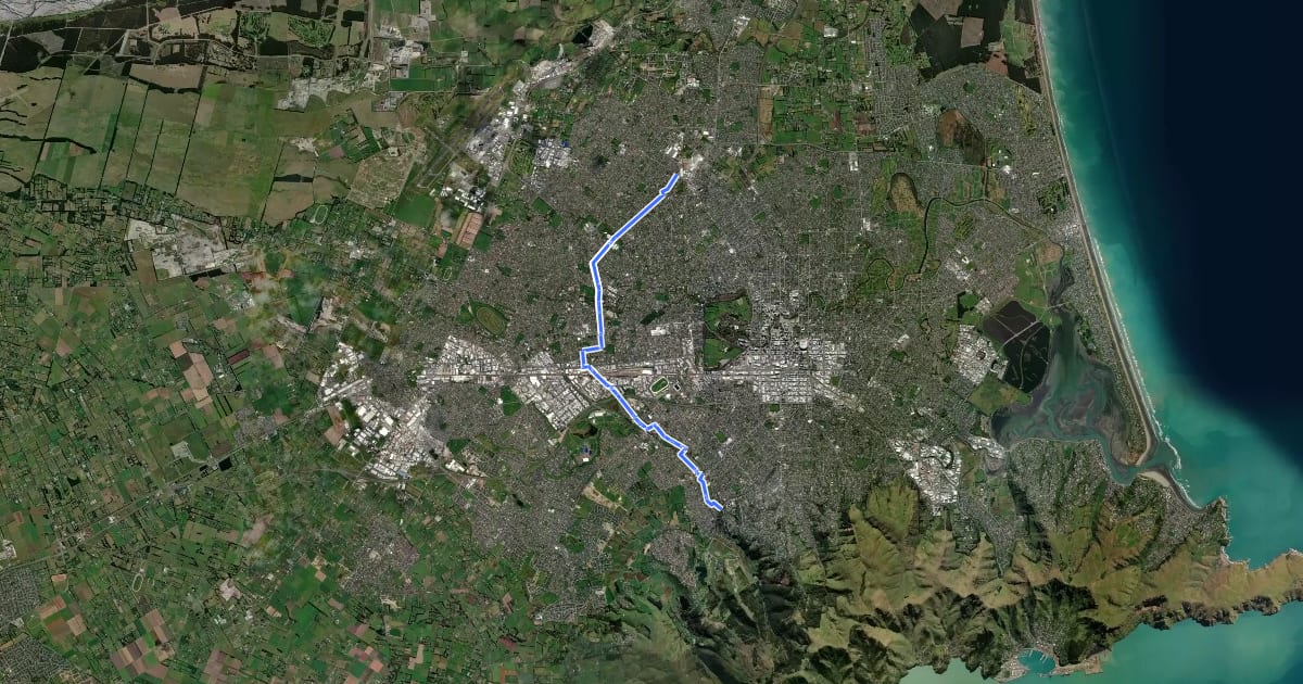 Маршрут Nor’West Arc Cycleway на спутниковом снимке