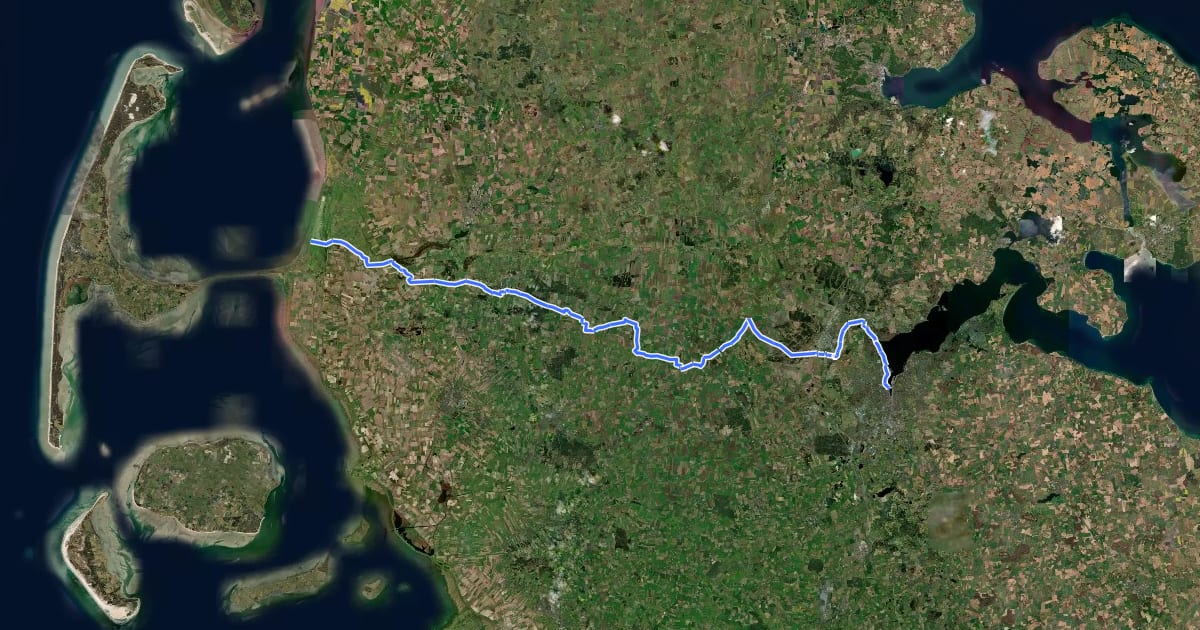 Маршрут Nord-Ostsee-Radweg на спутниковом снимке
