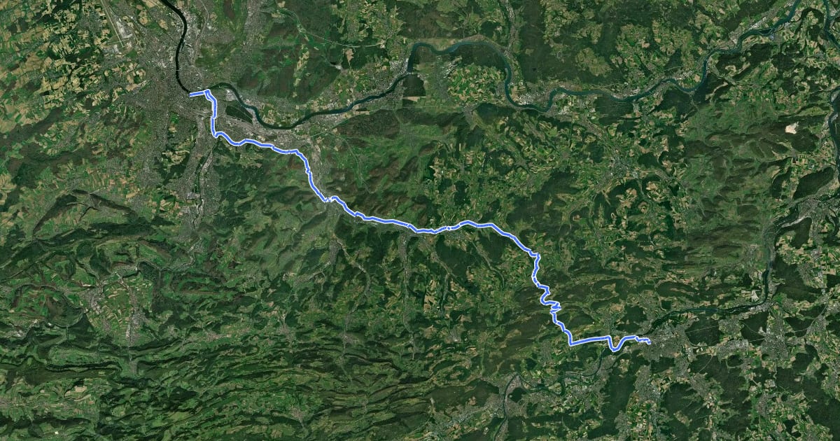 Маршрут Nord-Süd-Route - Etappe 1.2 Basel - Aarau на спутниковом снимке