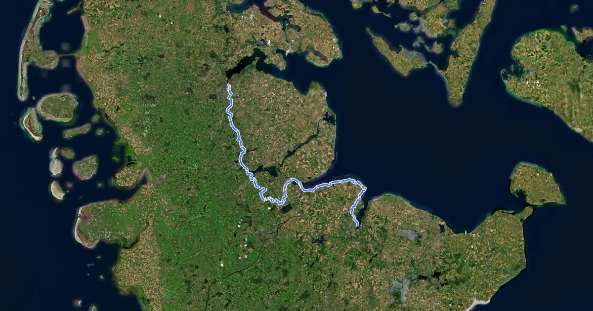 Маршрут Nord Süd Trail, Abschnitt Flensburg - Kiel на спутниковом снимке